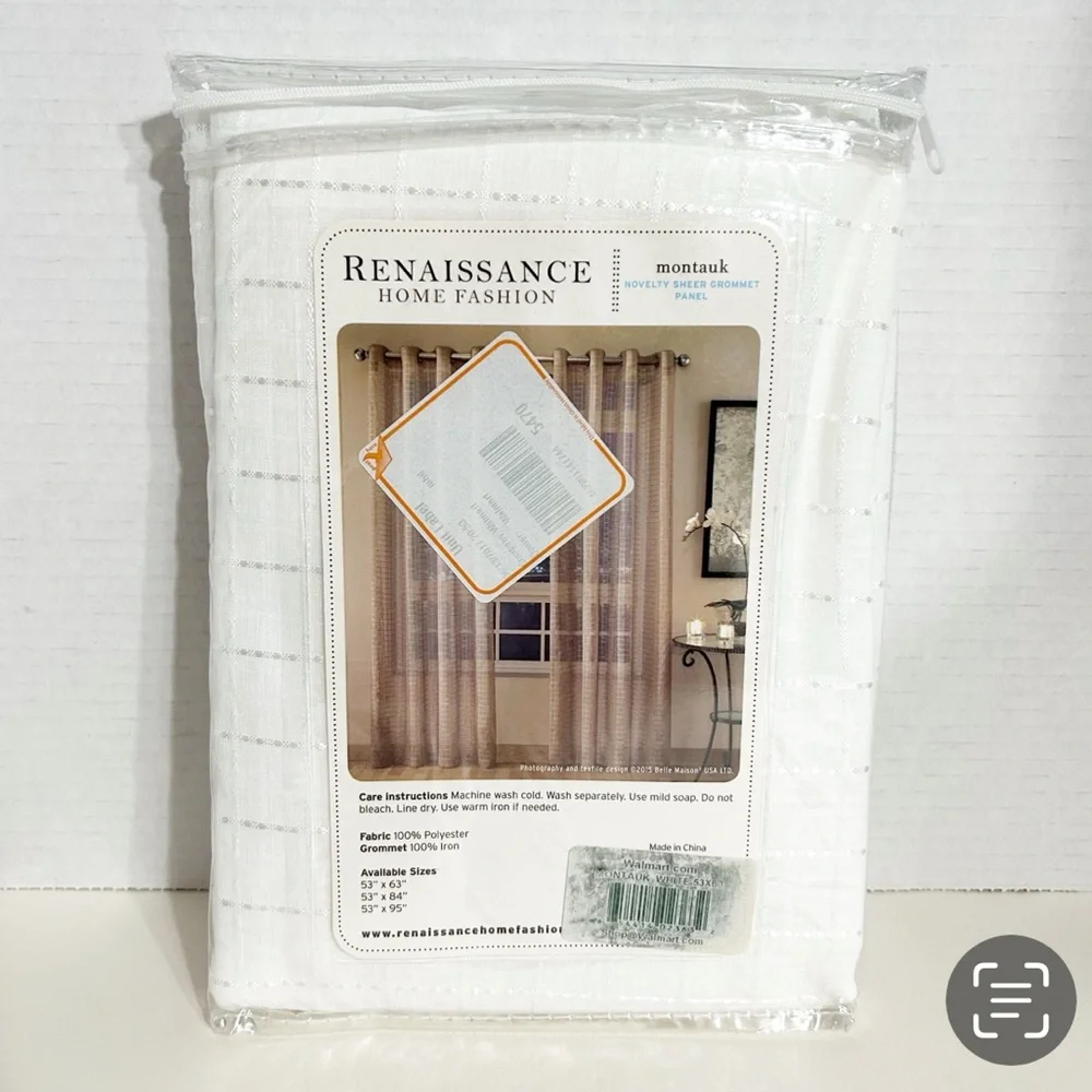 NWT Renaissance Home Fashion Montauk Novelty Sheer Grommet Panel White 53” x 63”